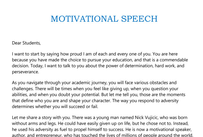 write a persuasive, motivational and informative speech